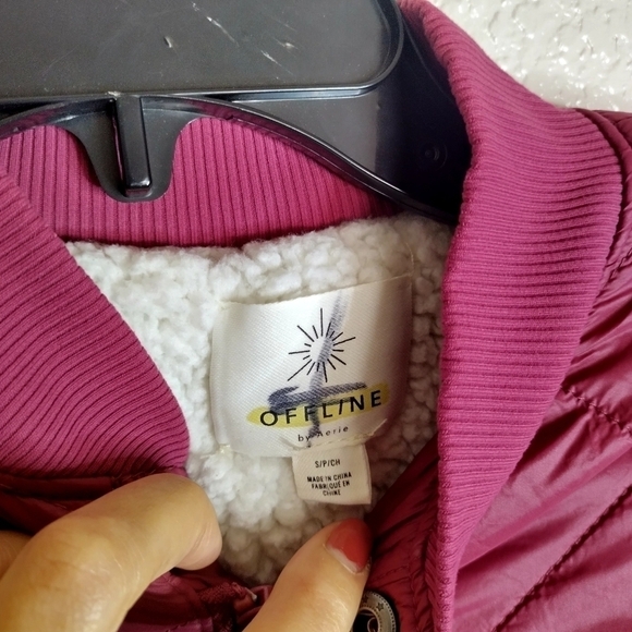 OFFLINE By Aerie Sherpa Lined Puffer Bomber Jacket Sz S - Picture 8 of 12